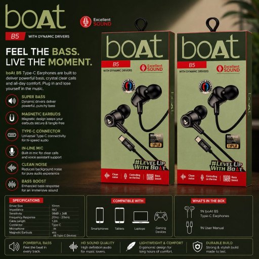 Boat B5 Metal Megnetic Type c Earphone