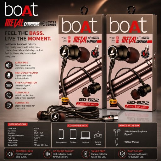 Boat BO 822 Metal Type c Earphone