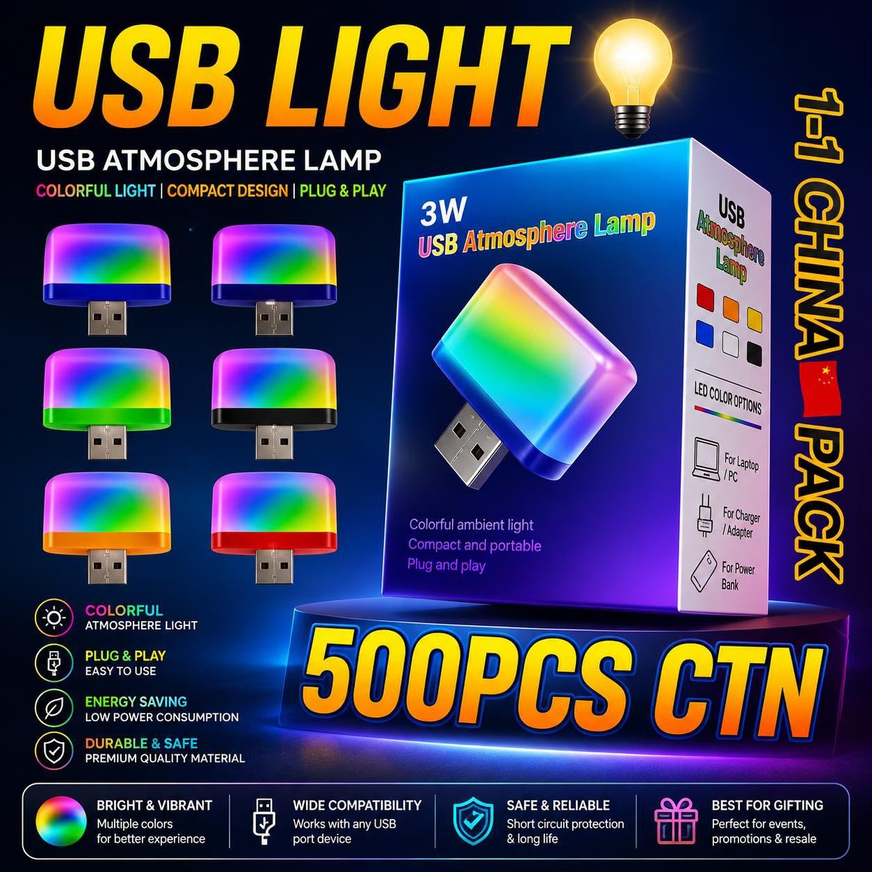 📱 3W USB Atmosphere Lamp / USB RGB Light