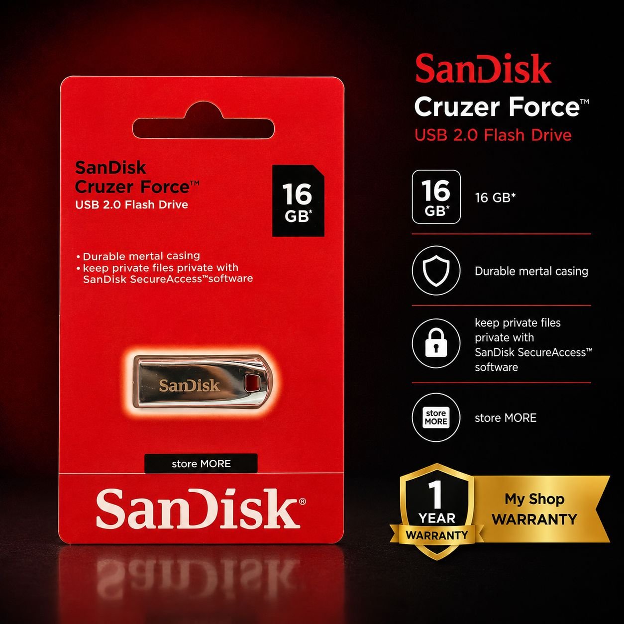 SanDisk 16GB Cruzer Force USB 2.0 Flash Drive 1Y Warranty