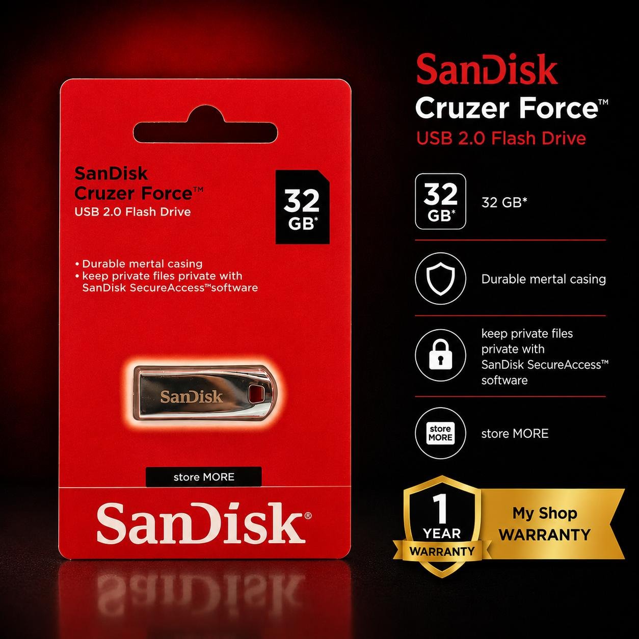 SanDisk 32GB Cruzer Force USB 2.0 Flash Drive (1 Y Warranty)