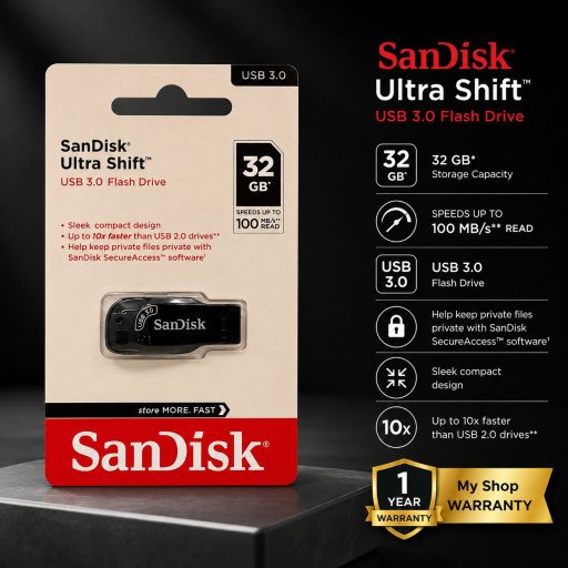 SanDisk 32GB Ultra Shift USB 3.0 Flash Drive 1Y Warranty