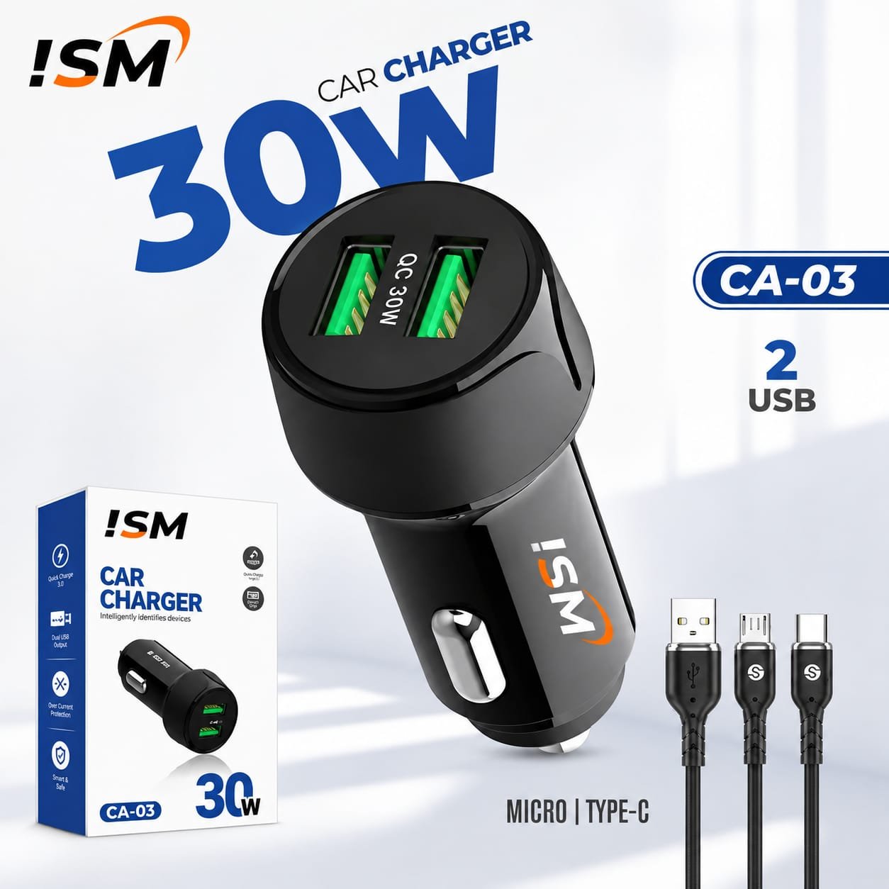 ISM ICA03 30W V8 Dual Usb Car Charger