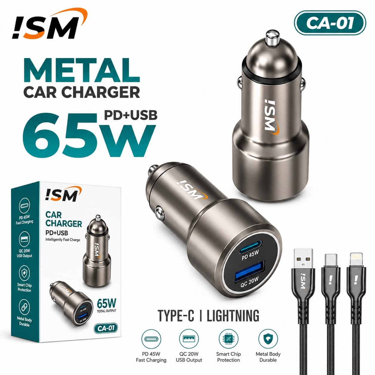 ISM ICA01 iPhone 68W  Metal Car Charger