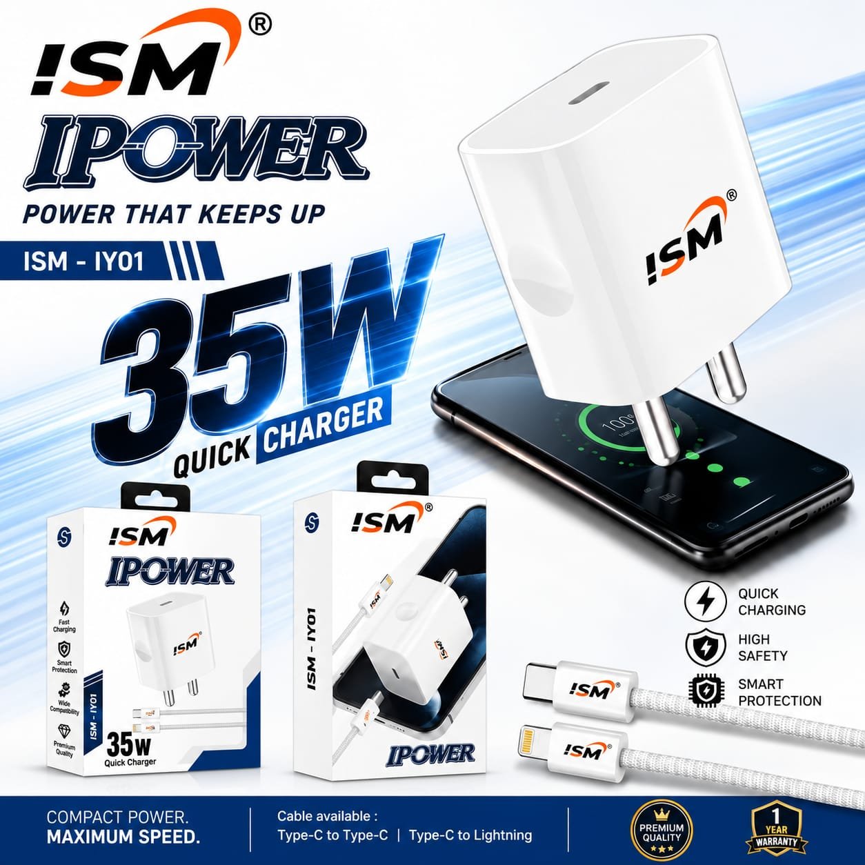 ISM Y01 IPowar 35W Type c To Type c Charger 1Y Warranty