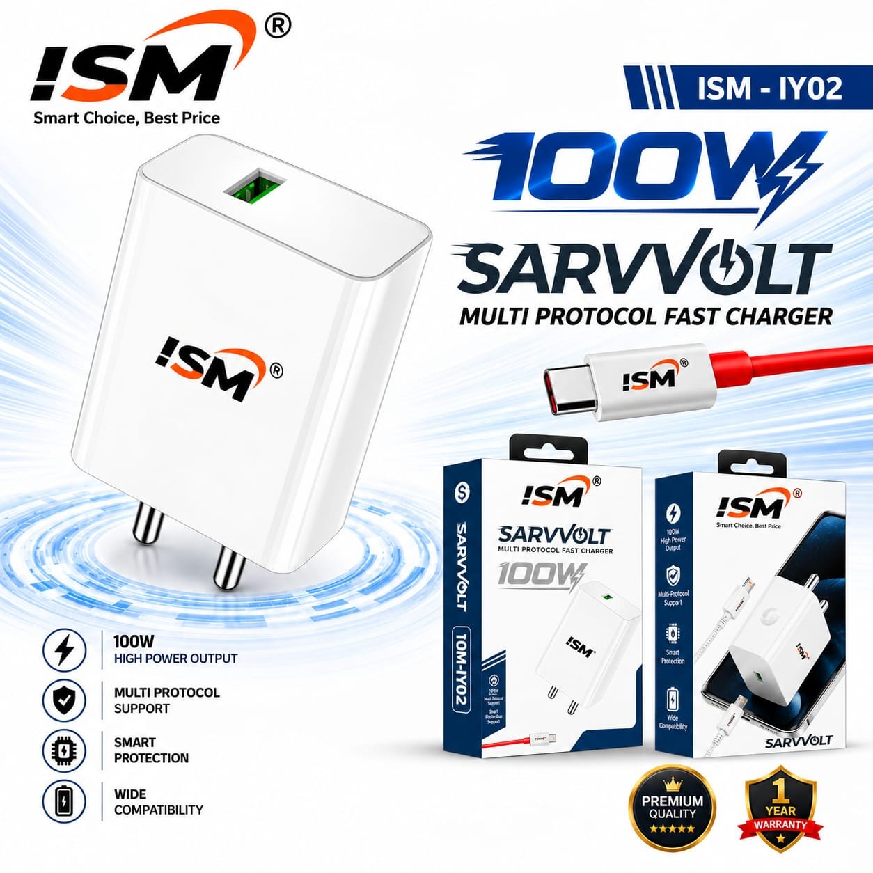 ISM IY02 100W USB To Type c Charger 1Y Warranty