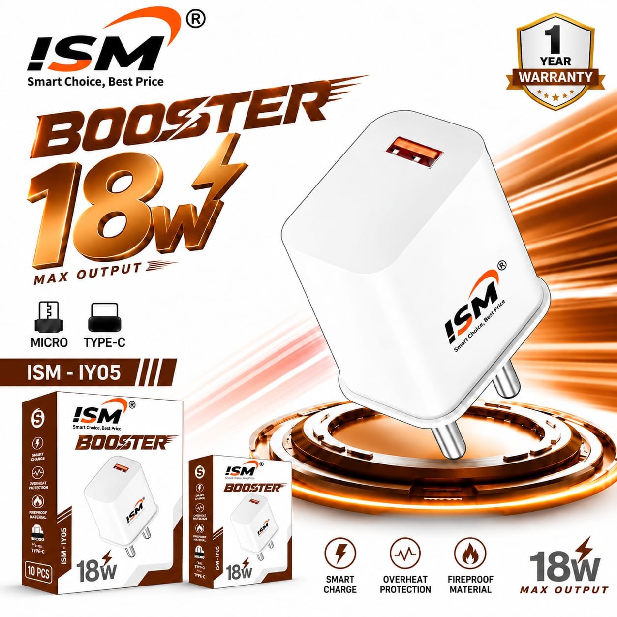 ISM IY05 18W Booster Micro V8 Charger  1Y Warranty