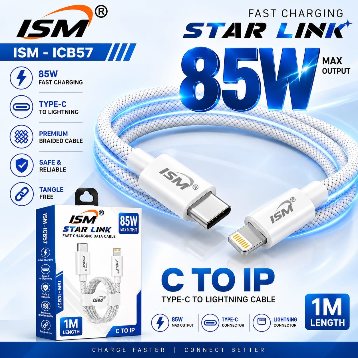 ISM ICB57 Type c To iPhone 100W Cable 1 Year Warranty