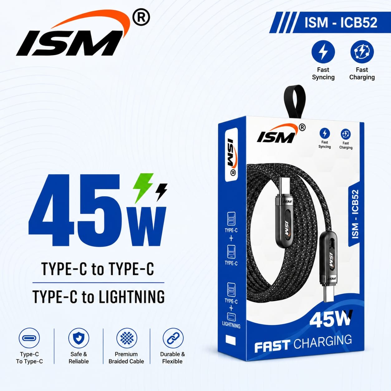 SMG CB52 C to C  (45W) Cloth Wire Data Cable