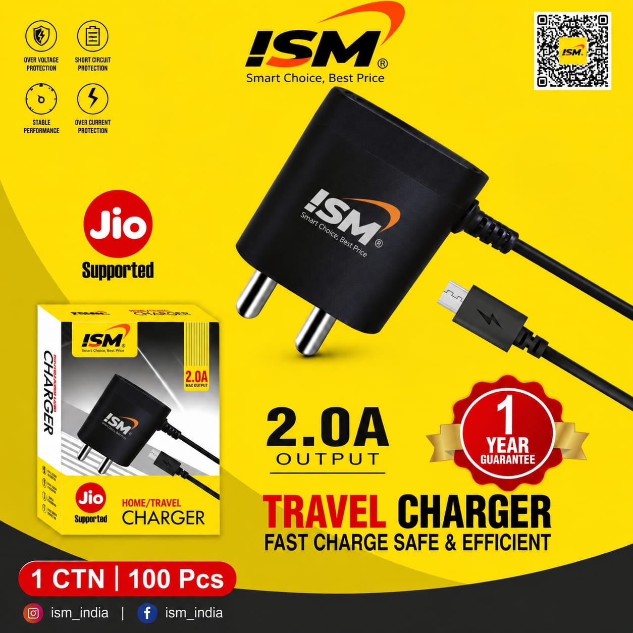 ISM 2.0A Jio Mobile Charger (1 Year Warranty)
