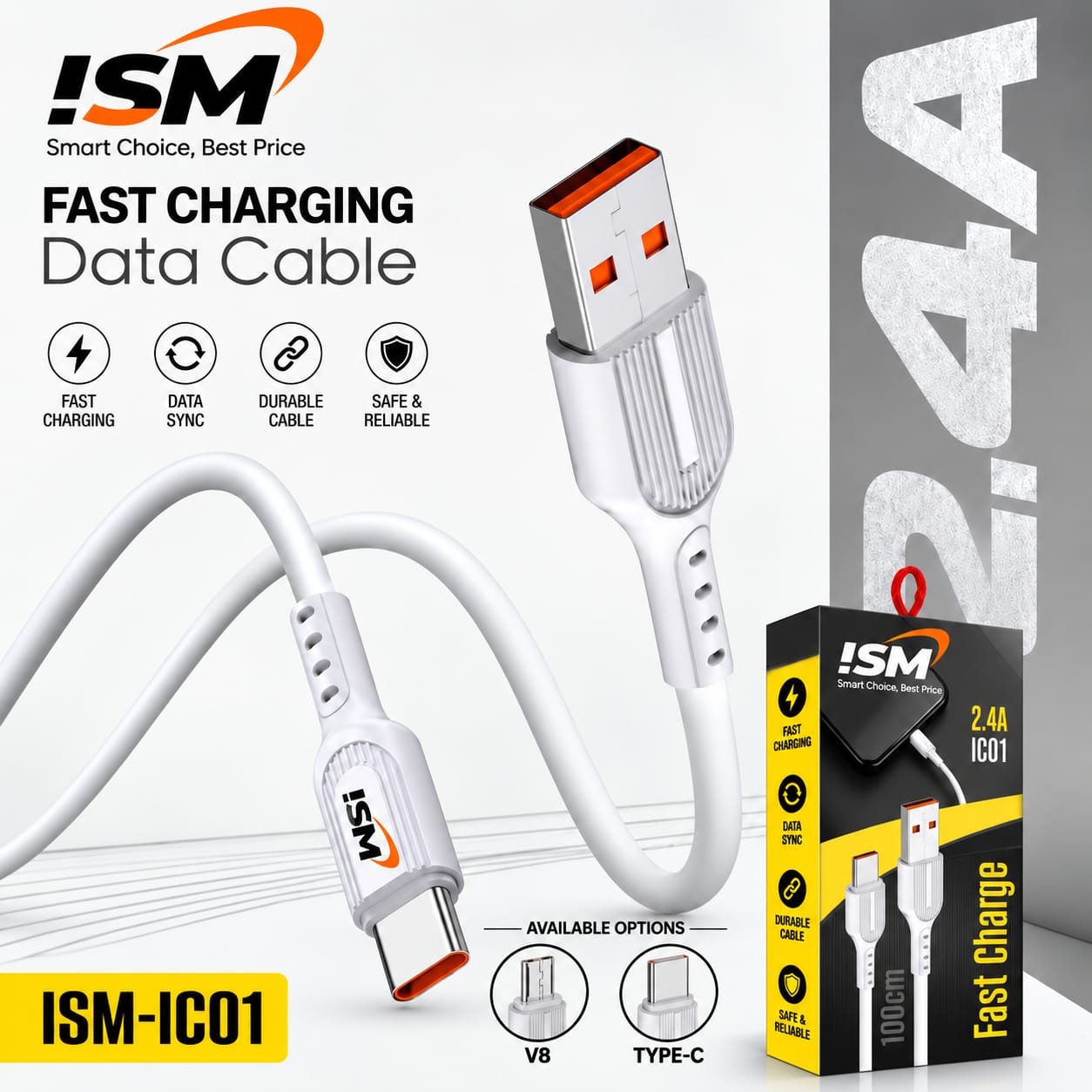 ISM IC01 2.4A Micro V8 Cable 1Y Warranty