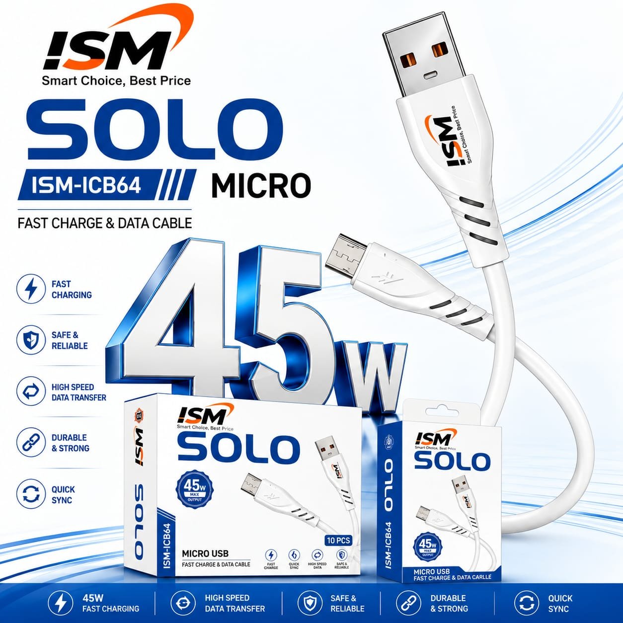 ISM CB64 SOLO Micro V8 65W Cable 1 Year Warranty
