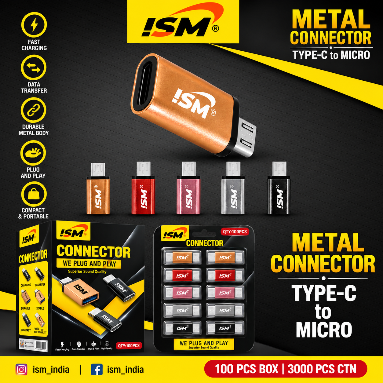 ISM Back Type c To V8 Metal Charging Tukdi