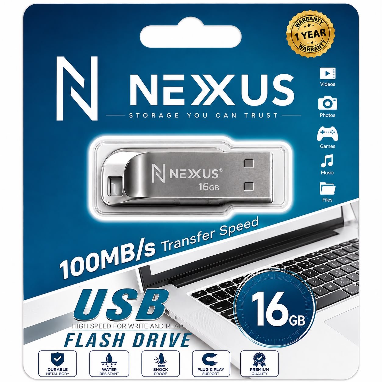 Nexus 16Gb Metal Pendrive 1 Year Warranty