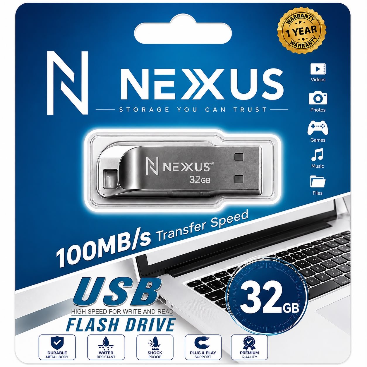 Nexus 32Gb Metal Pendrive 1 Year Warranty