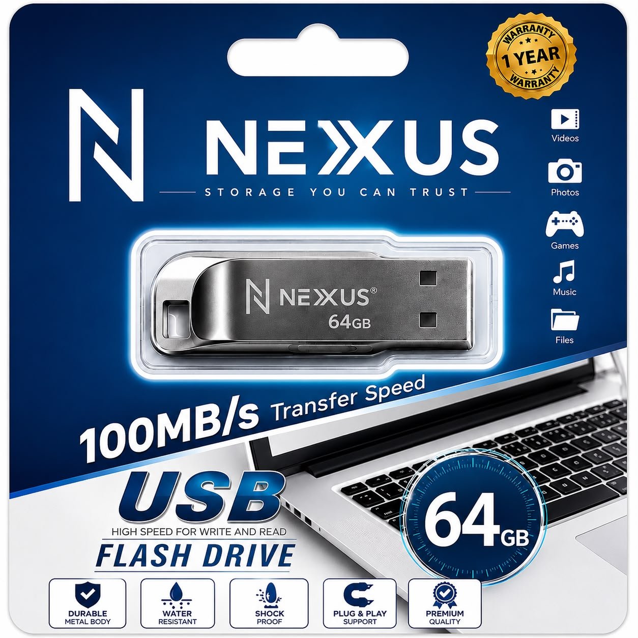 Nexus 64Gb Metal Pendrive 1 Year Warranty