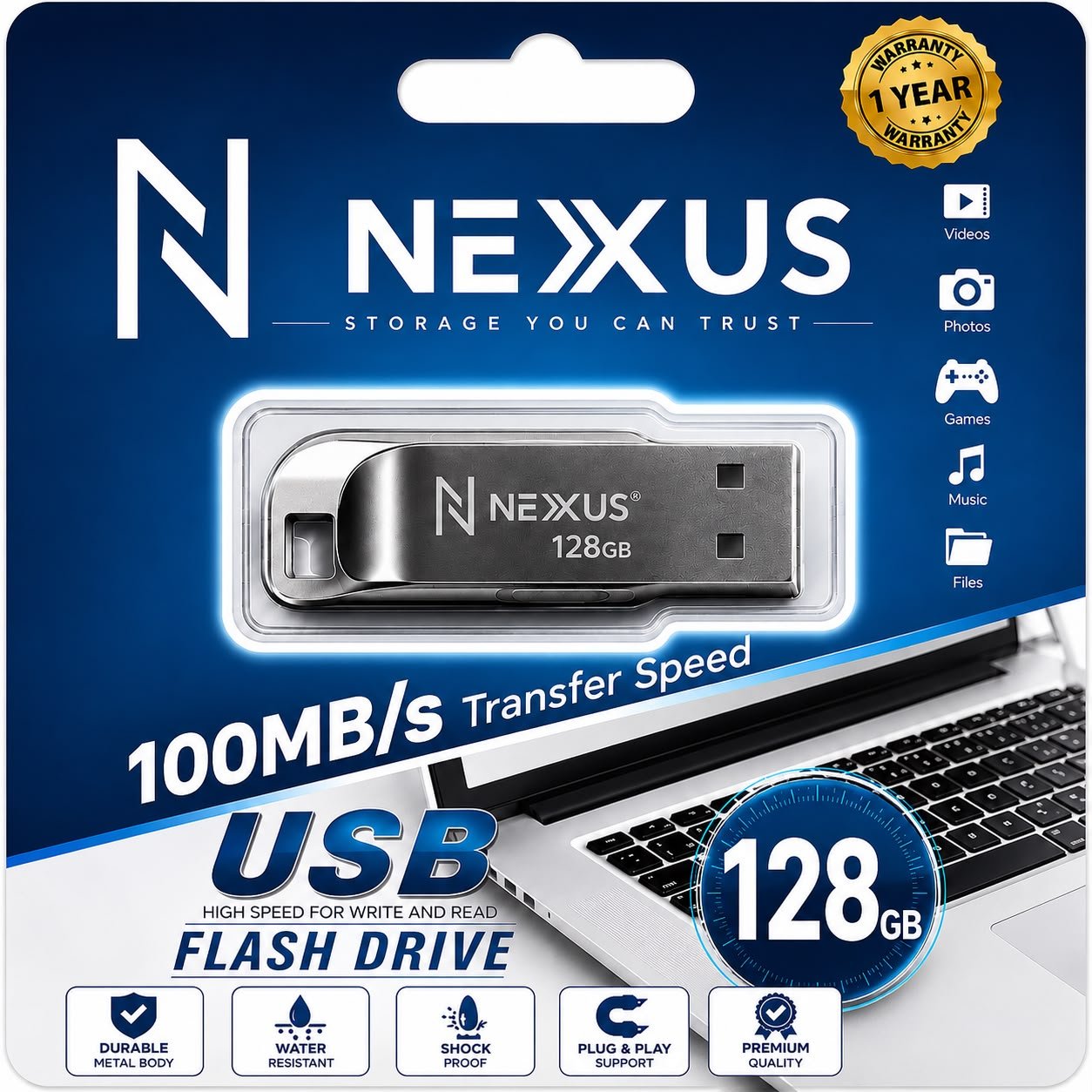Nexus 128Gb Metal Pendrive 1 Year Warranty