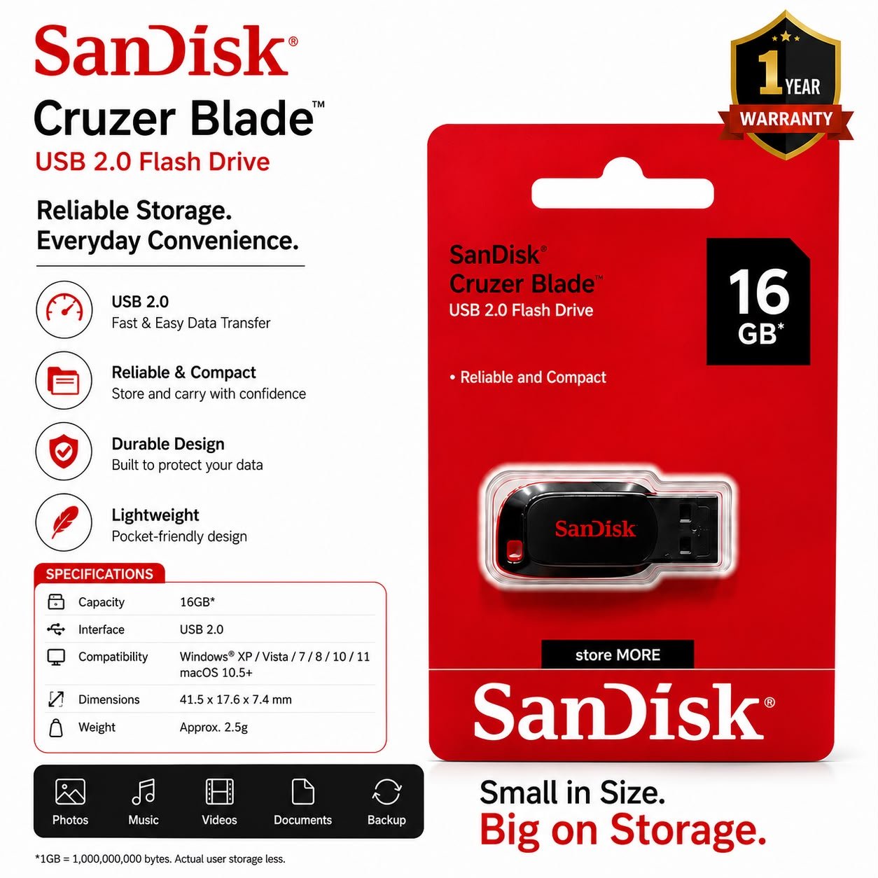 SanDisk 16Gb Pendrive 1 Year Warranty