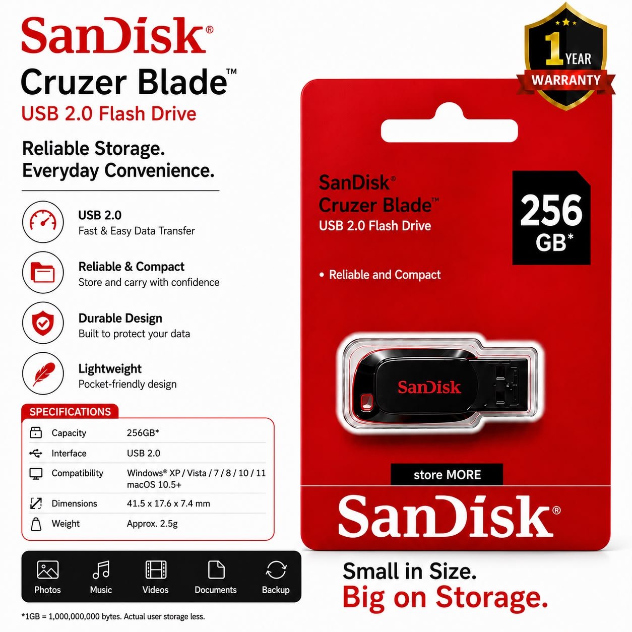 SanDisk 256Gb Pendrive 1 Year Warranty