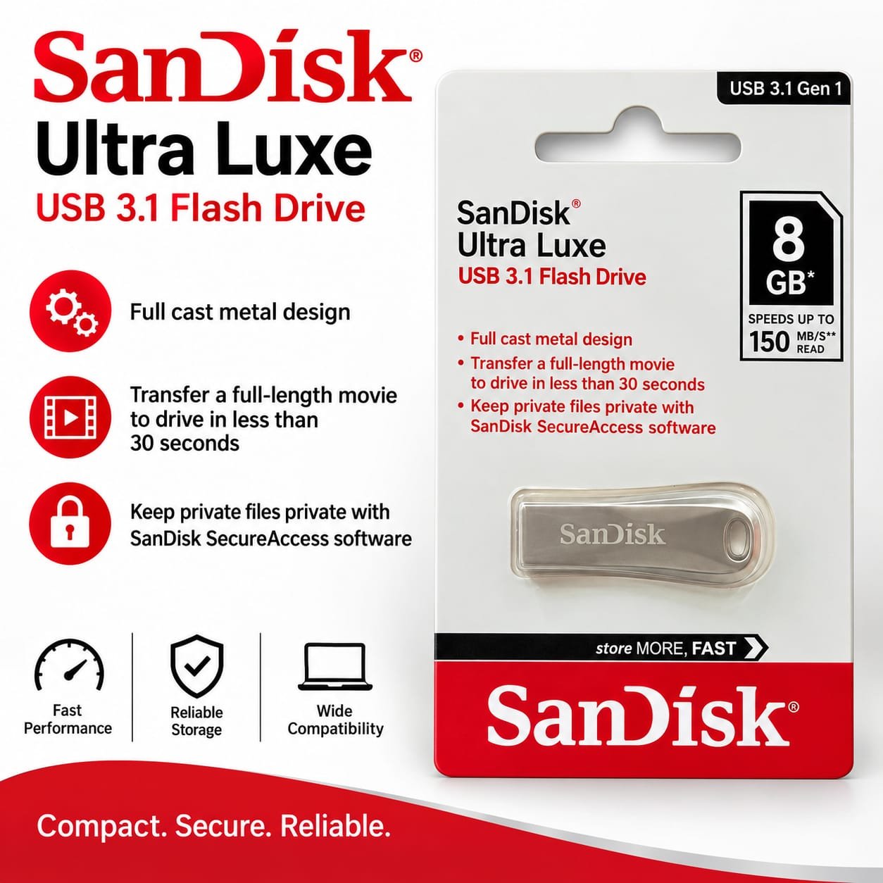 SanDisk 8Gb 3.1 Ultra Luxe Pendrive 1 Y Warranty