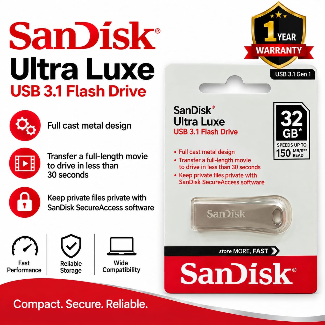 SanDisk 32Gb 3.1 Ultra Luxe Pendrive 1 Y Warranty