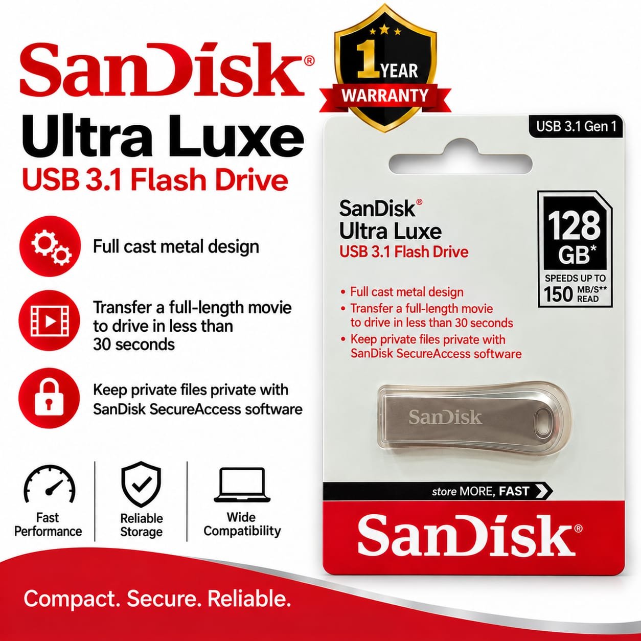 SanDisk 128Gb 3.1 Ultra Luxe Pendrive 1 Y Warranty