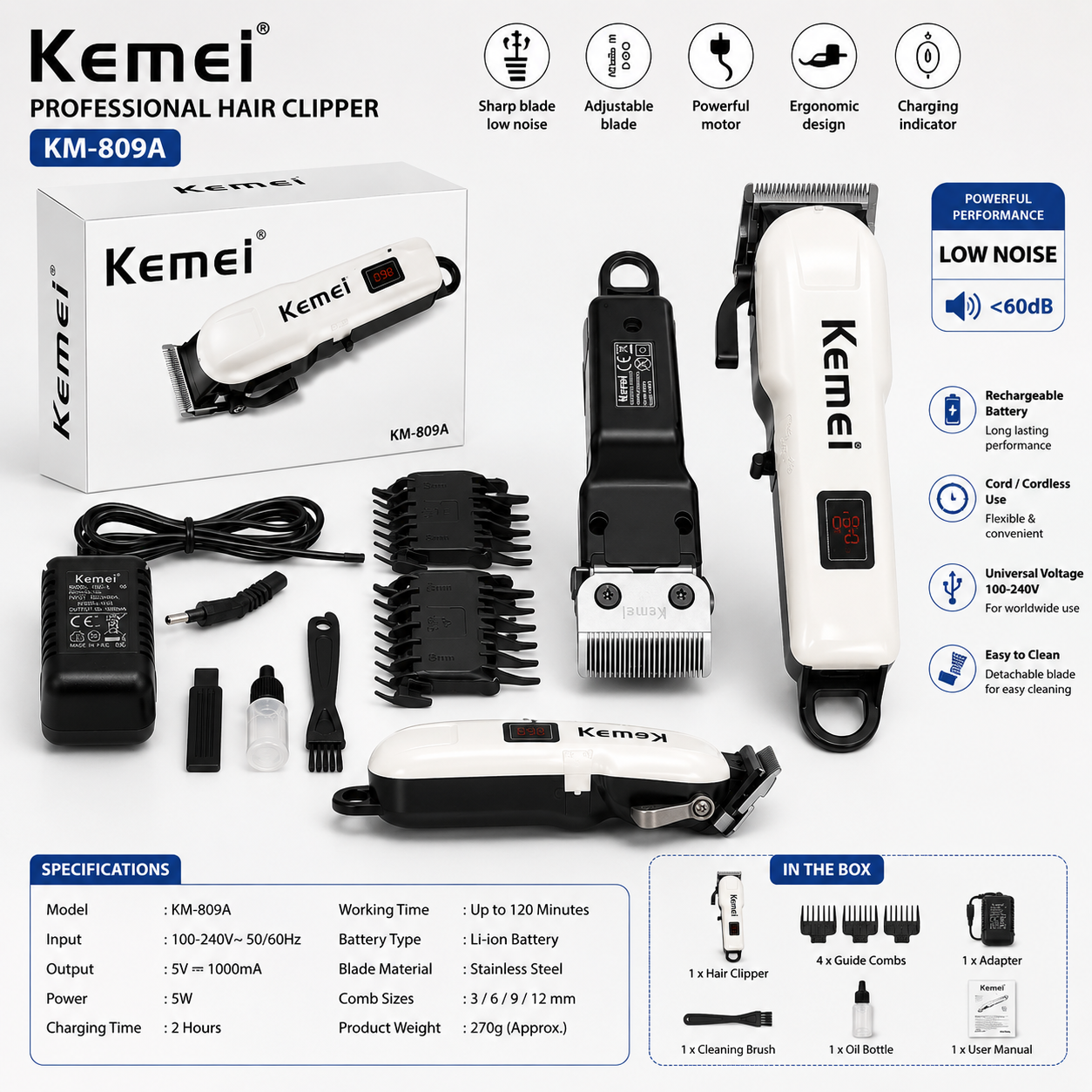Kemei KM-809A Professional Hair Clipper