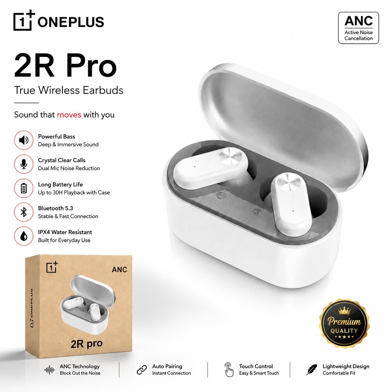 One Plus 2R Pro Wireless Bluetooth Ear buds Hard Box