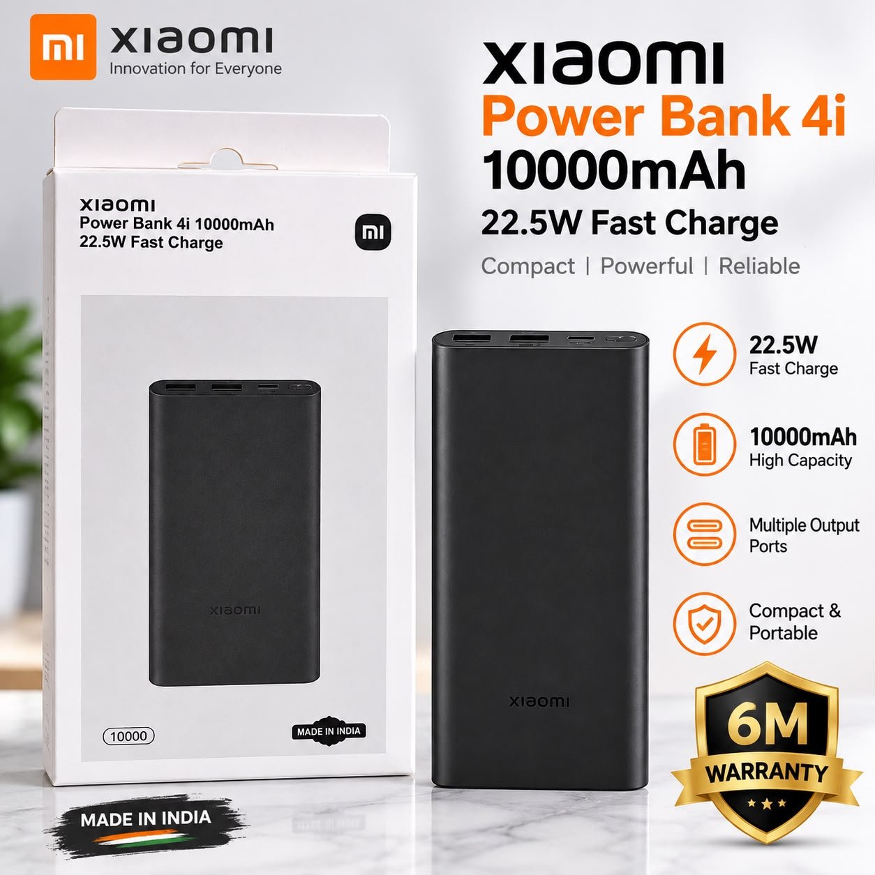 Mi 10000 Mah Powar Bank 6M Warranty