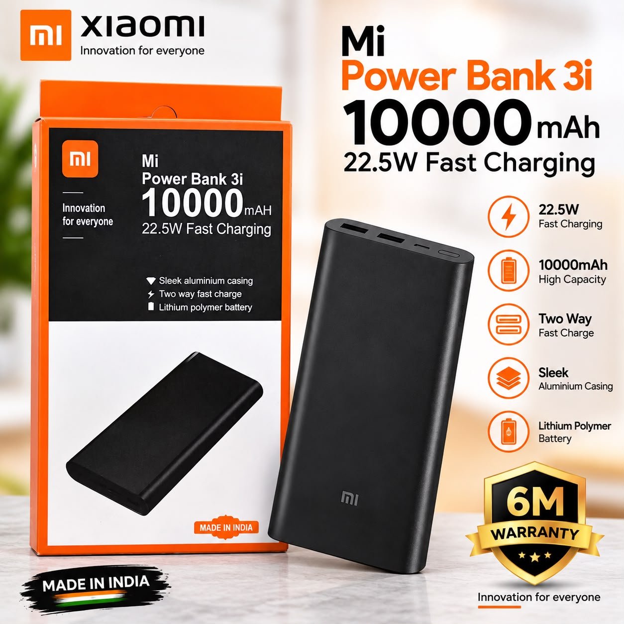 Mi 10000mAh Wireless Power Bank 6M Warranty