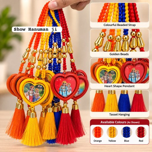 Heart Shape Hanuman Ji Photo Hanging Tassel Produc Keychain F2