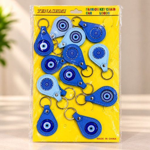 Evil Eye Blue Leather Keychain F23