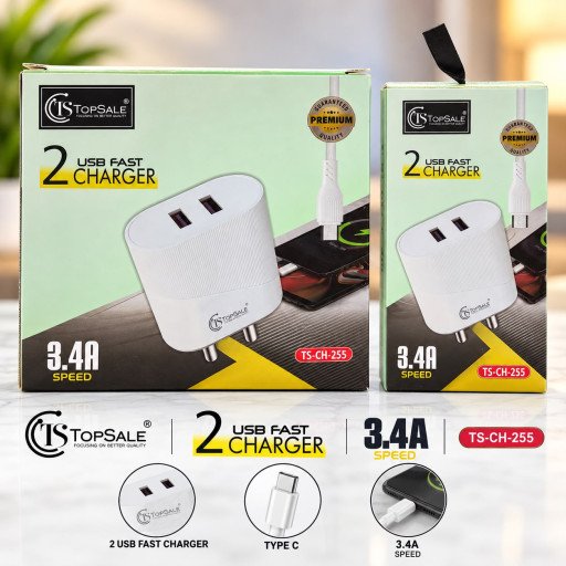 TopSale TS-CH-255 Type c 2 USB Fast Charger 1Y