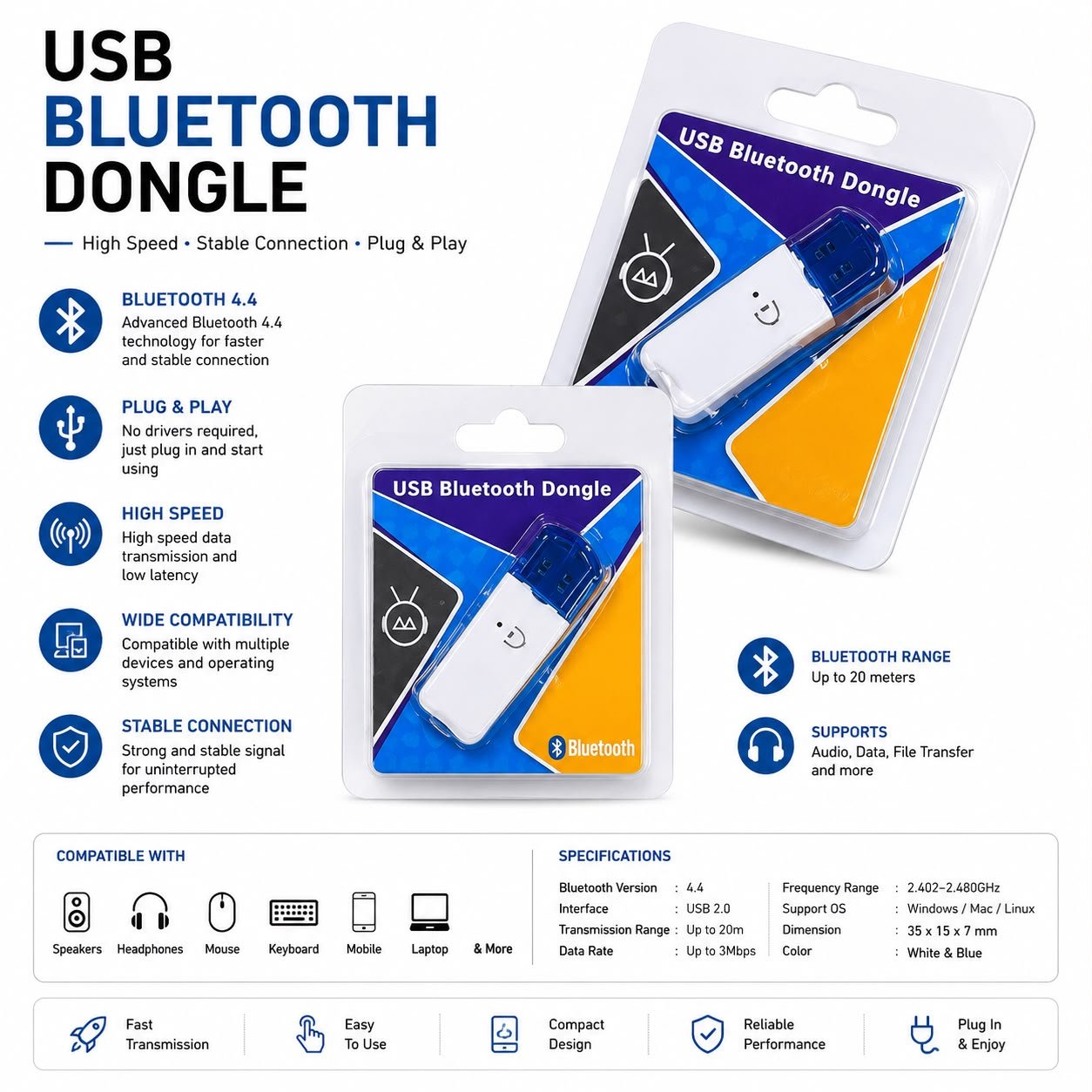 Usb Wireless Bluetooth Dongle ( White)
