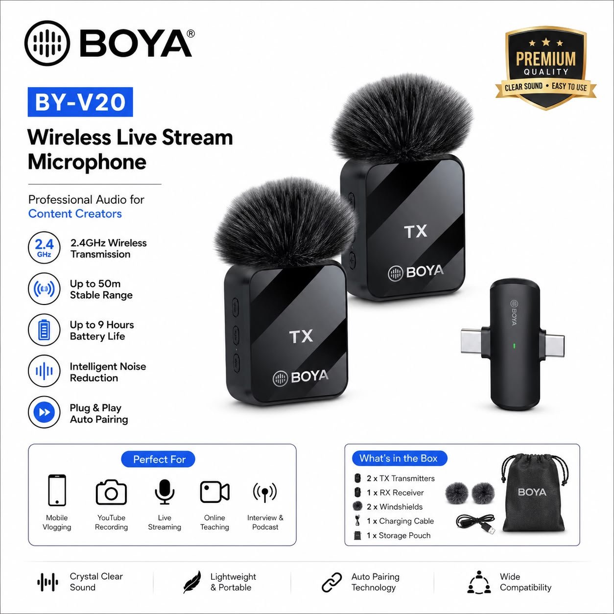 BOYA BY-V20 Wireless Live Stream Microphone (1 Mic)