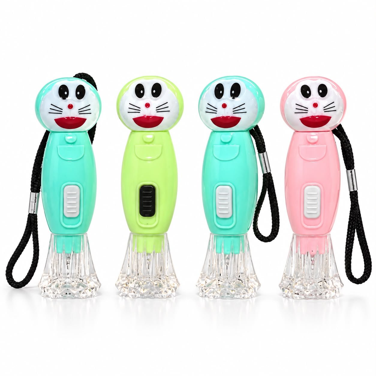 Cartoon Face LED Torch Keychain | Cute Mini Flashlight with Strap (Assorted Colors)