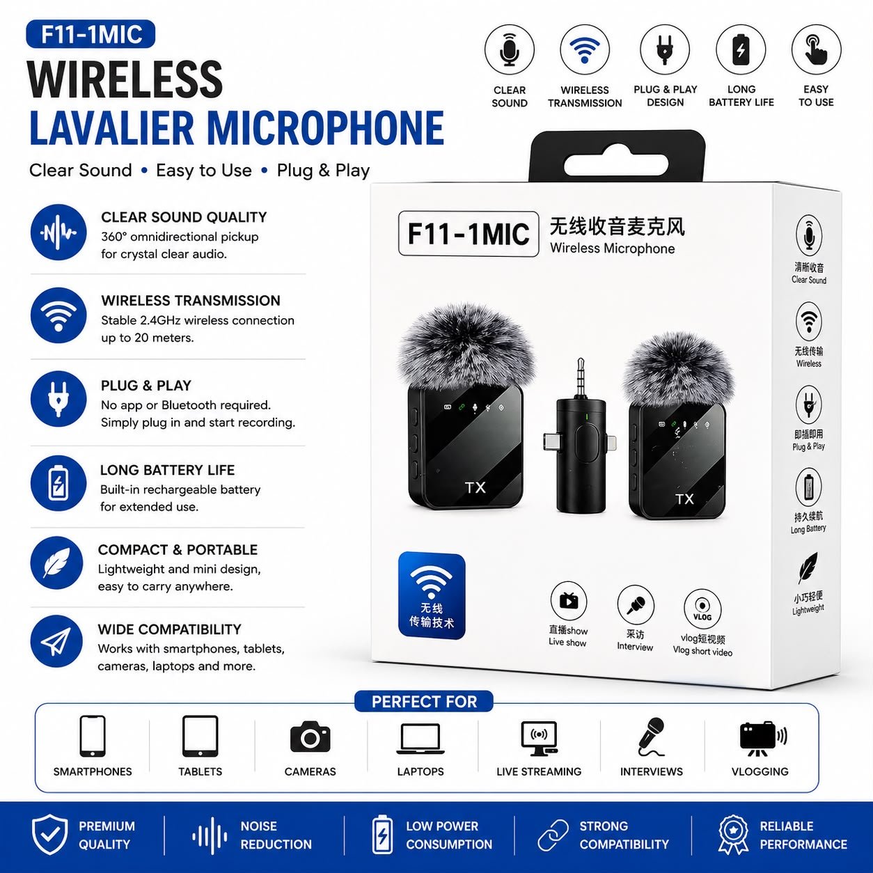 F11-1MIC Wireless Lavalier Microphone Mic