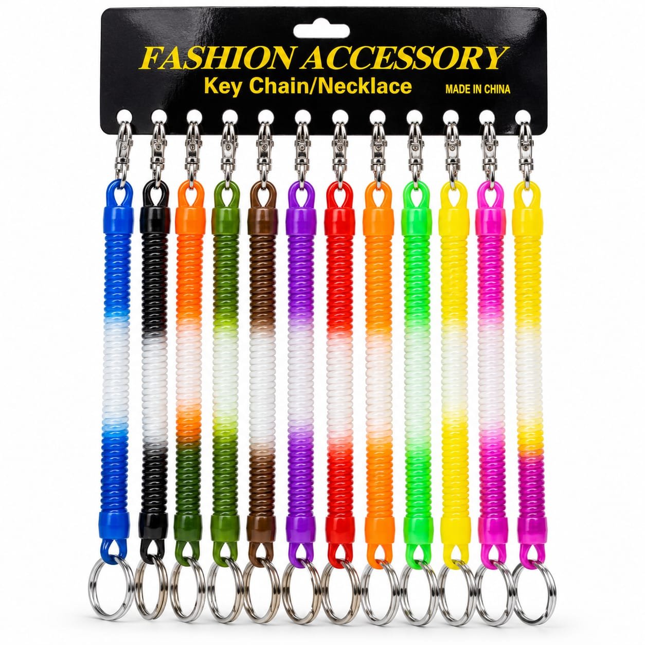 Long Spiral Keychain with Metal Ring & Clip – Big Size