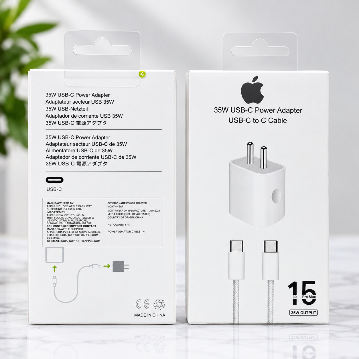 35W USB-C Power Adapter with USB-C to C Cable (for iPhone 15 Pro Max)