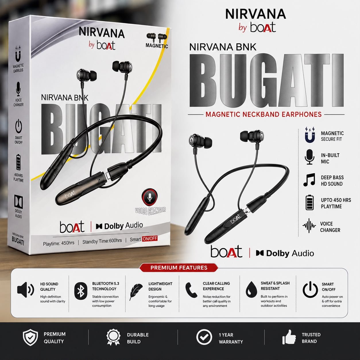 Boat Bugati Megnetic 600H Dual Battery Voices Changer Neckbend