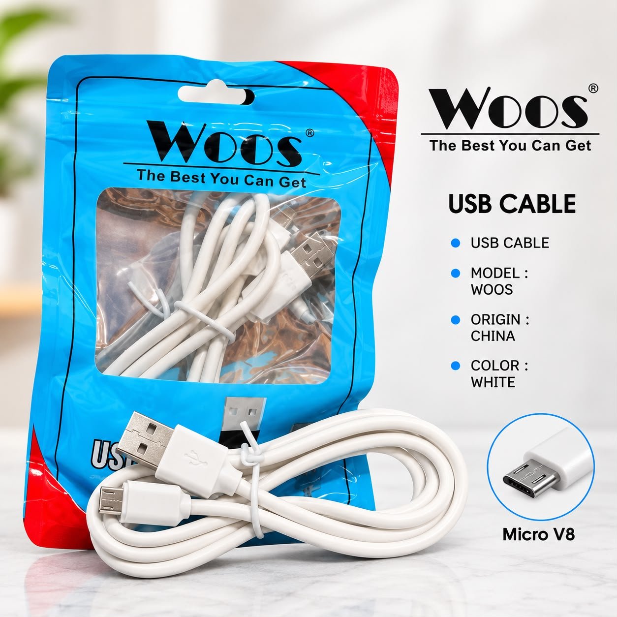 Woos 2.4A micro V8 Data Cable