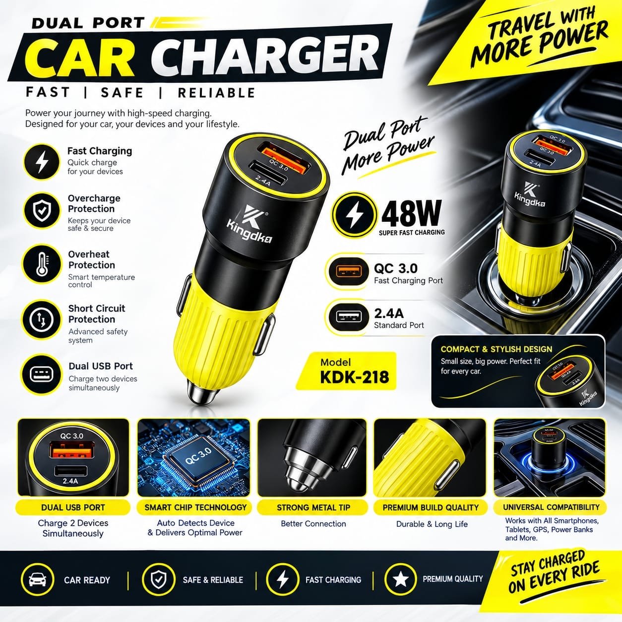 KDK 218 Kingoka 48W Dual Port Car Adafter